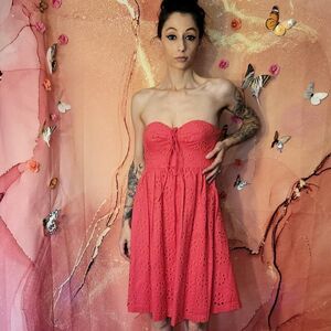 TIBI RED EYELET strapless Casual Dress Final Discount